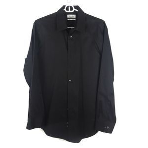 Calvin Klein Mens Black Button Down Dress Shirt Prom Formal Slim Fit 32-33